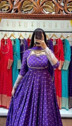 Launching New Jacquard Gown by Surati Fabrics in Purple Colour