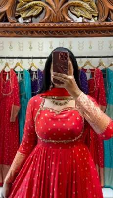 Launching New Jacquard Gown by Surati Fabrics in Red Colour