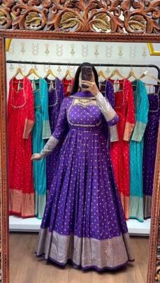 Launching New Jacquard Gown by Surati Fabrics in Purple Colour