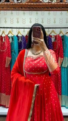 Launching New Jacquard Gown by Surati Fabrics in Red Colour