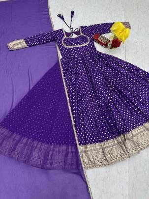 Launching New Jacquard Gown by Surati Fabrics in Purple Colour