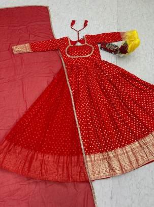 Launching New Jacquard Gown by Surati Fabrics in Red Colour