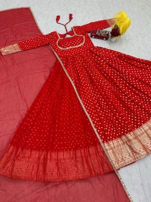 Launching New Jacquard Gown by Surati Fabrics in Red Colour