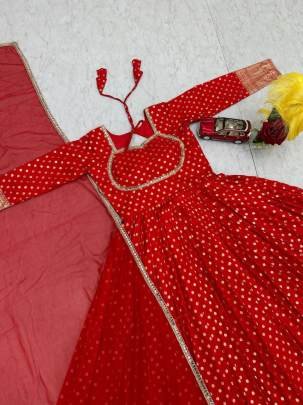 Launching New Jacquard Gown by Surati Fabrics in Red Colour