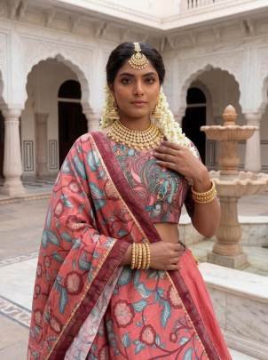 Launching New Kalamkari Lehenga Choli Kalamkari Print In Peach And Pink Colour