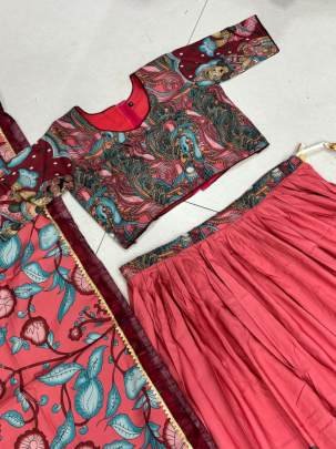 Launching New Kalamkari Lehenga Choli Kalamkari Print In Peach And Pink Colour