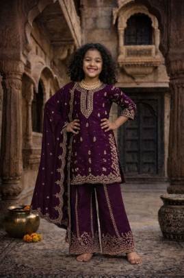 Launching New Sarar Pair For Kid in Wine colour