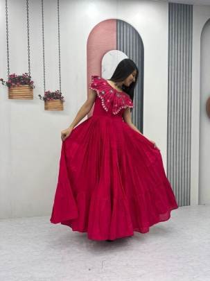 Launching Trending Handwork Gown Heavy Embroidery Thread & Khatli Work In Red Colour