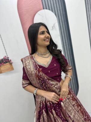 Launching wedding Special trending lengha&saree In Maroon colour blouse and cream colour lengha