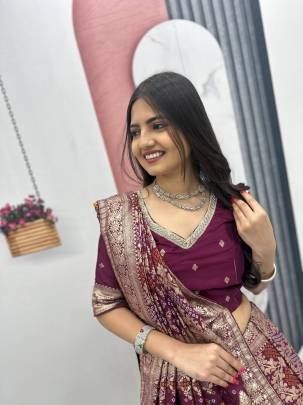 Launching wedding Special trending lengha&saree In Maroon colour blouse and cream colour lengha