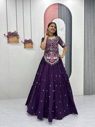 Launching Wedding wear Lehenga Choli  embroidery thread With Sequence Work In Purple Colour 