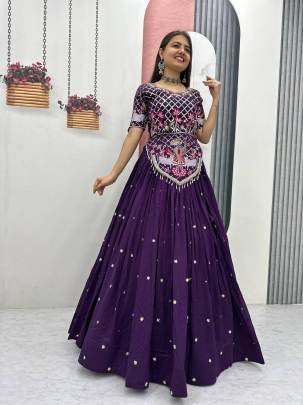Launching Wedding wear Lehenga Choli  embroidery thread With Sequence Work In Purple Colour