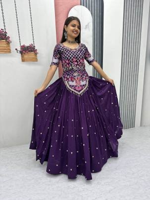 Launching Wedding wear Lehenga Choli  embroidery thread With Sequence Work In Purple Colour