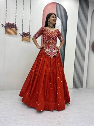 Launching Wedding wear Lehenga Choli  embroidery thread With Sequence Work In Red Colour
