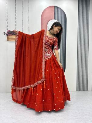 Launching Wedding wear Lehenga Choli  embroidery thread With Sequence Work In Red Colour