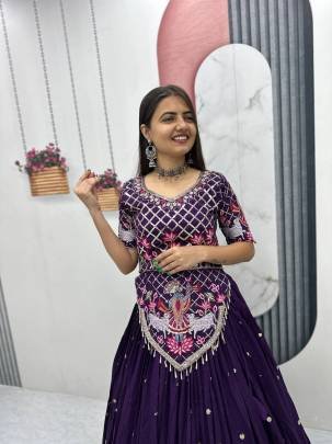 Launching Wedding wear Lehenga Choli  embroidery thread With Sequence Work In Purple Colour