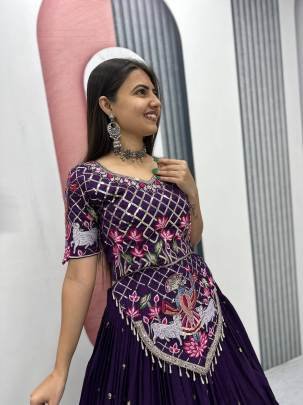 Launching Wedding wear Lehenga Choli  embroidery thread With Sequence Work In Purple Colour