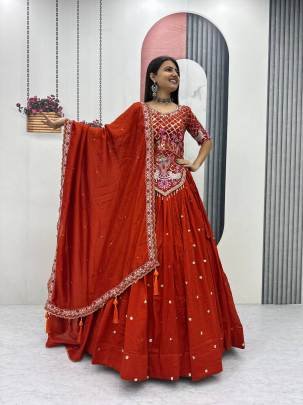 Launching Wedding wear Lehenga Choli  embroidery thread With Sequence Work In Red Colour