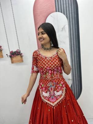Launching Wedding wear Lehenga Choli  embroidery thread With Sequence Work In Red Colour