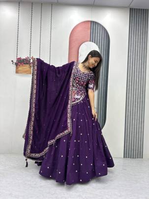 Launching Wedding wear Lehenga Choli  embroidery thread With Sequence Work In Purple Colour