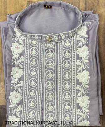 Lavender Traditional Work Kurta For Men