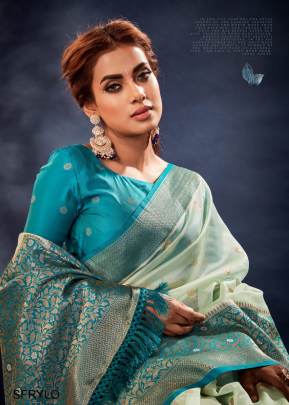 Light Green Banarasi Organza Silk With Contrast Blouse and Pallu