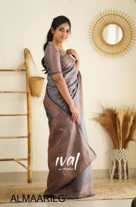 LIGHT GREY COLOUR PURE SOFT SILK SAREE WITH HEAVY BROCADE BLOUSE PIECE