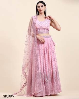 Light Pink Pure Viscose Georgette Fabric Sequin Embridery With Handwork 