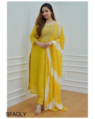 Light Yellow Chanderi Silk Handwork With Pent And Dupptta