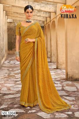 Light Yellow Embroidery Border Saree Catalogue Vihana Of Brand STAVAN