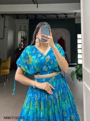 LNB Sky blue  Vaatika chiffon floral print co ord Navratri Lehenga NNK1132RED