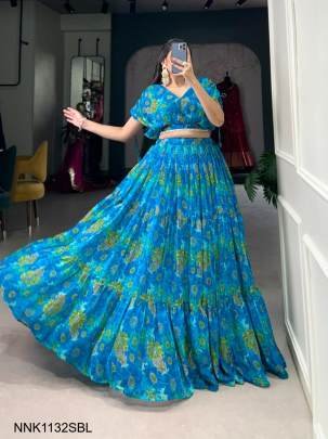 LNB Sky blue  Vaatika chiffon floral print co ord Navratri Lehenga NNK1132RED