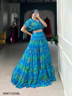 LNB Sky blue  Vaatika chiffon floral print co ord Navratri Lehenga NNK1132RED
