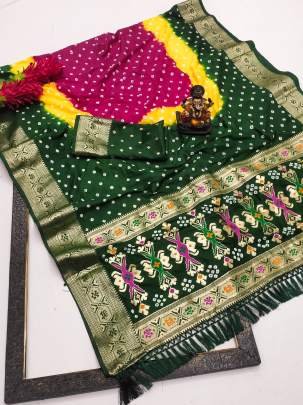 MAHIRA The Superior Soft Silk Bandhej Saree That Has Multicoloured Dying And Soft And Easy Flowy in Green