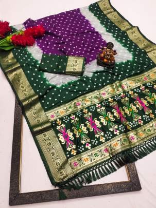 MAHIRA The Superior Soft Silk Bandhej Saree That Has Multicoloured Dying And Soft And Easy Flowy in Dark Green 