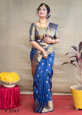 mandakini silk Rich Pallu Lichi Silk Saree In Blue Color By Surati Fabric 