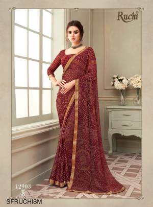 Maroon Bandhani Chiffon Saree Catalog By Ruchi