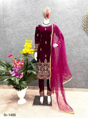 Maroon Color Designer Party Wear Look Suit Sr-1486