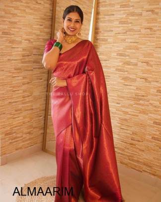 Maroon Color Soft Banarasi Silk Saree With Heavy Brocade Blouse Saree