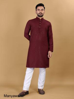 Maroon Kurta Payjama For Traditional Functions Manyawar Catalog