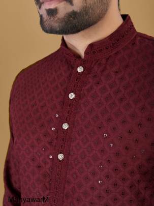 Maroon Kurta Payjama For Traditional Functions Manyawar Catalog