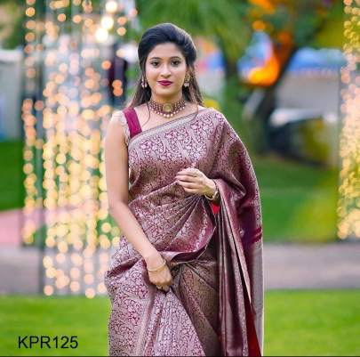 Maroon Soft Lichi Silk Jacquard Work Saree KPR125 