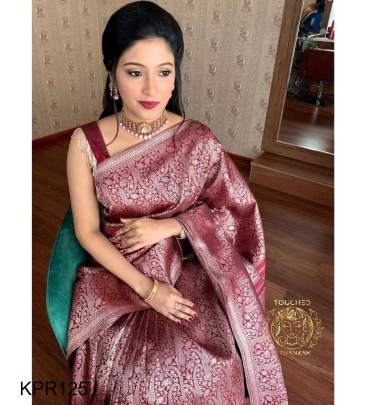 Maroon Soft Lichi Silk Jacquard Work Saree KPR125