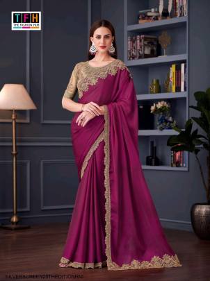 Maxim Satin Chiffon Designer Saree in Rani 