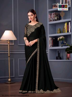 Maxim Satin Chiffon Designer Saree in Black 