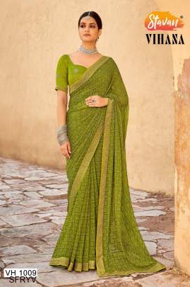 Mehendi Embroidery Border Saree Catalogue Vihana Of Brand STAVAN