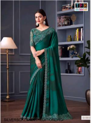  Midas Touch Satin Chiffon Designer Saree in Dark Rama Green 