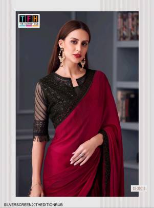 Midas Touch Satin Chiffon Silk Designer Saree in Ruby Red