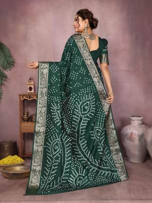 MORPANKH New Premium And High Quality,Comfortable Handmade Bandhej Silk Drapes That Is Super Stylish And Pretty In Green