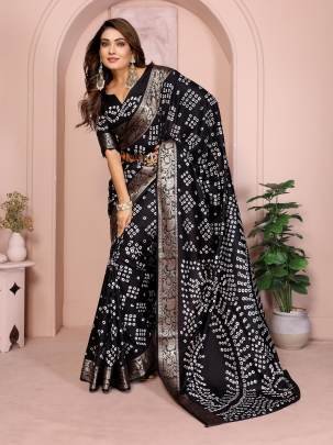 MORPANKH New Premium And High Quality,Comfortable Handmade Bandhej Silk Drapes That Is Super Stylish And Pretty In Black